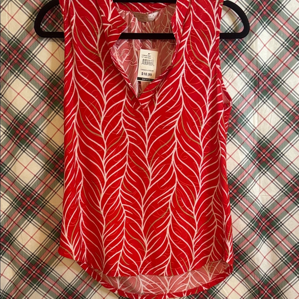 Vibrant Red Leaf Pattern Blouse